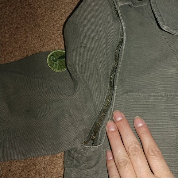 BB Dakota Vintage Olive Green Long Twill Utility Jacket - Size Small - Picture 14 of 15